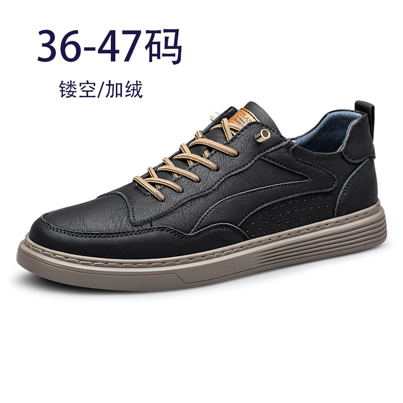 Otoño verano hombres zapatos de punta redonda superficie de piel de vaca transpirable nueva perforación casual zapatos blancos bajo la zapatilla de deporte superior