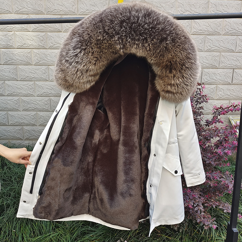 Sieviešu apģērbi Jauns ziemas Sieviešu Parka Vidēja Garuma Noņemams Laineris Lapsas kažokādas apkakles kažoks_voghion.com