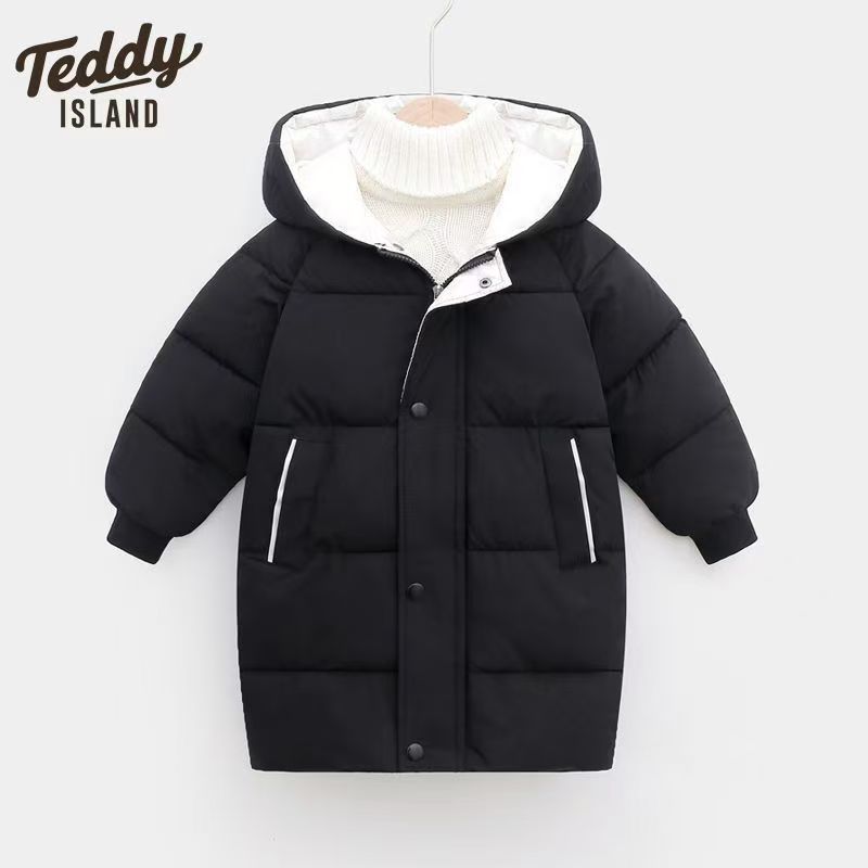 Winter children's down-filled cotton school uniform hooded cotton-padded jacket for boys and girls