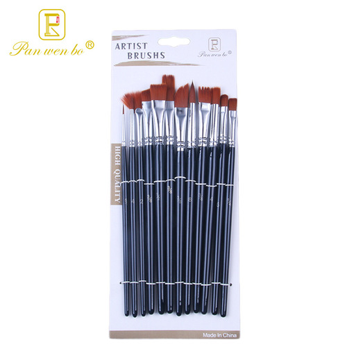 Panwenbo cross-border 12-piece black rod copper tube nylon oil paint brush set gouache acrylic brush art painting brush