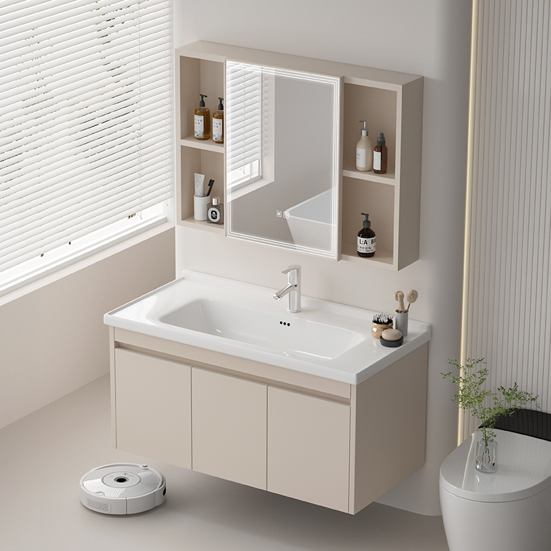 crema de aire abeja de aleación de aluminio de aluminio de cerámica gabinete de baño todo en uno lavabo de cerámica lavabo de lavado de manos lavabo de lavado de cara lavabo gabinete combinación de lavabo tipo pequeño