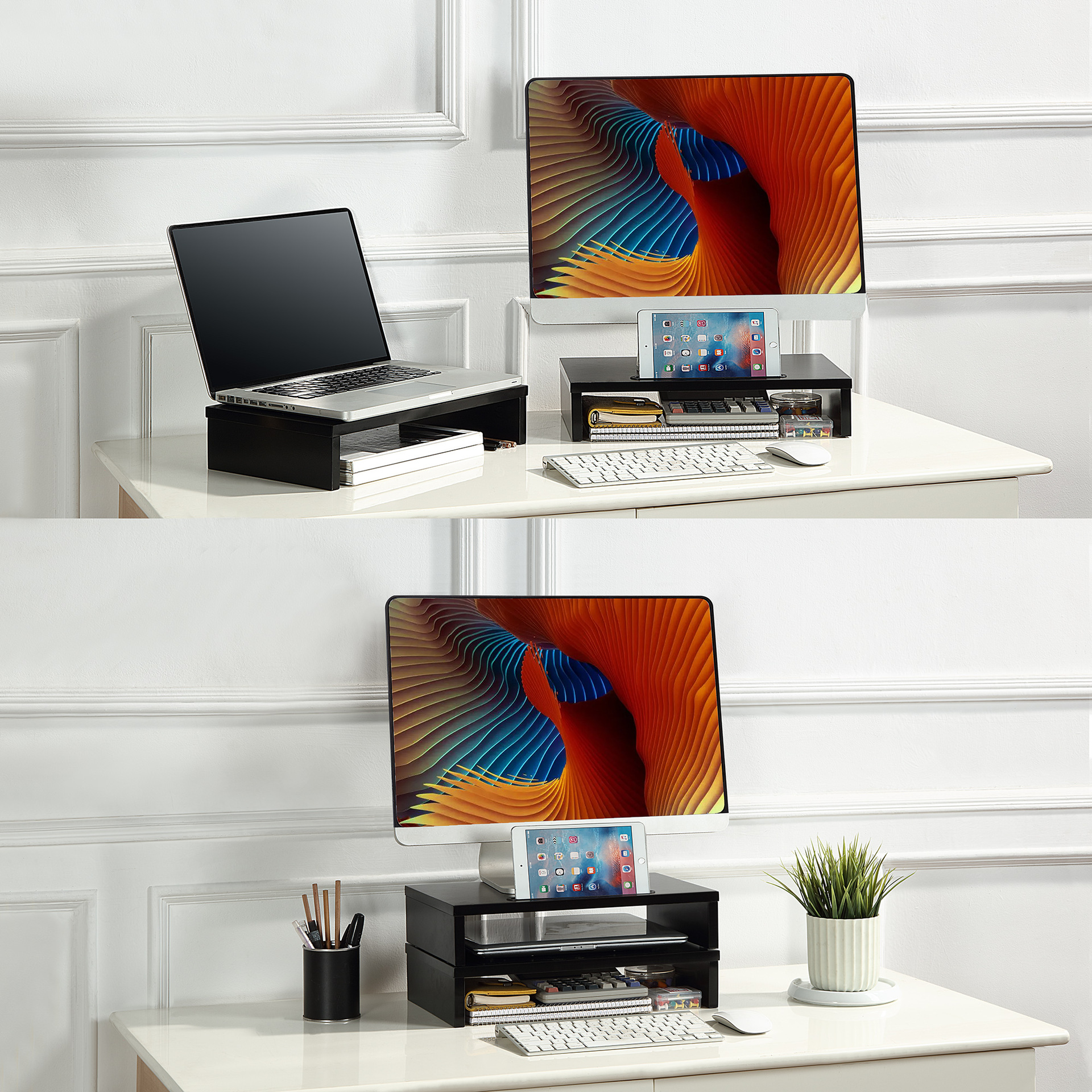 Pantalla de computadora elevada de una sola capa base de soporte de sub-escritorio teclado de escritorio organizar estante de almacenamiento estante de libros image 2
