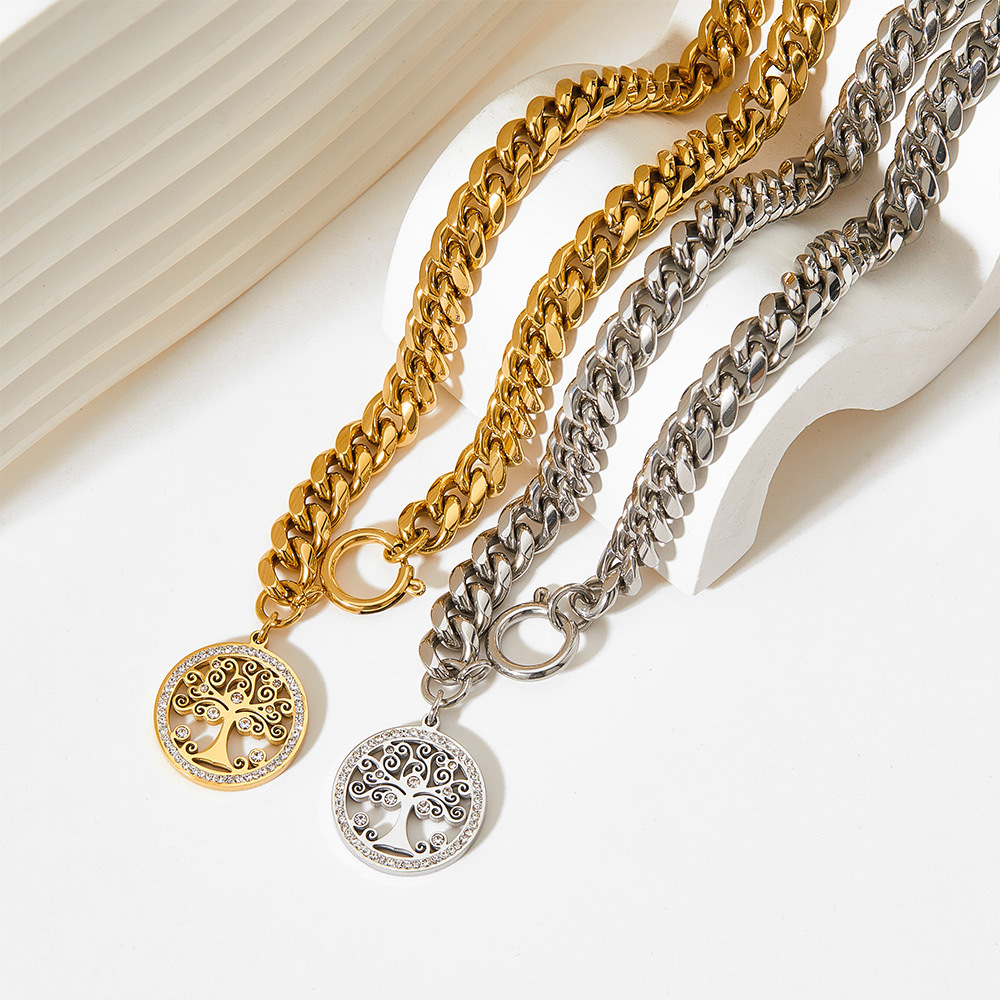 Fashion Tree Stainless Steel Plating Artificial Diamond Bracelets Necklace