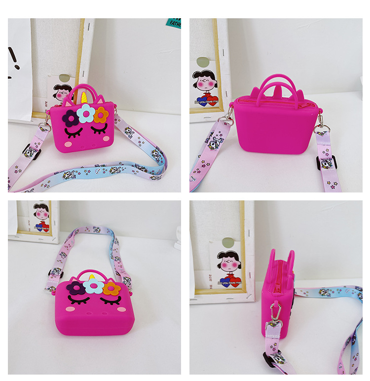 90g Weight Nylon Lining Material Zipper Closure Type Single Shoulder Strap Strap Type Animal Pattern White, Pink, Red Color Cute Cartoon  Silicone Bag 39