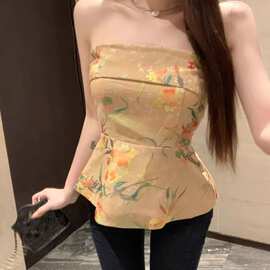 法式复古提花抹胸背心女夏季新款收腰显瘦高级感短款美背无袖上衣