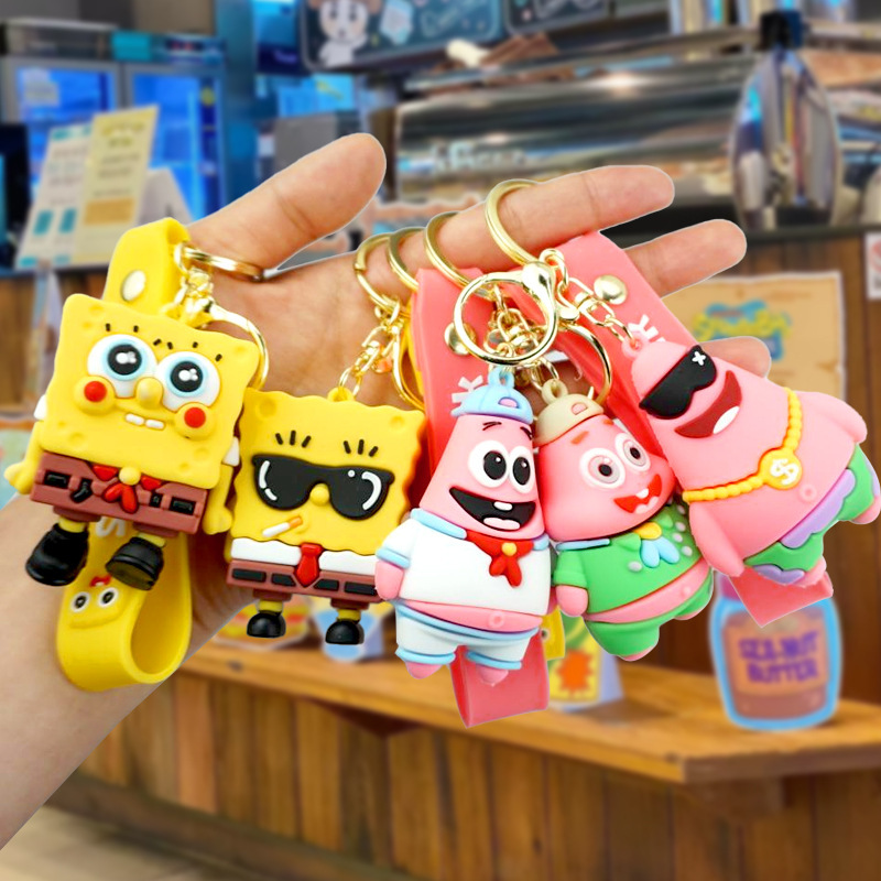 Creative Cartoon Spongebob Squarepants Patrick Squidward Brother Octopus Keychain Soft Glue Cute Couple Yiwu Commodity Pendant