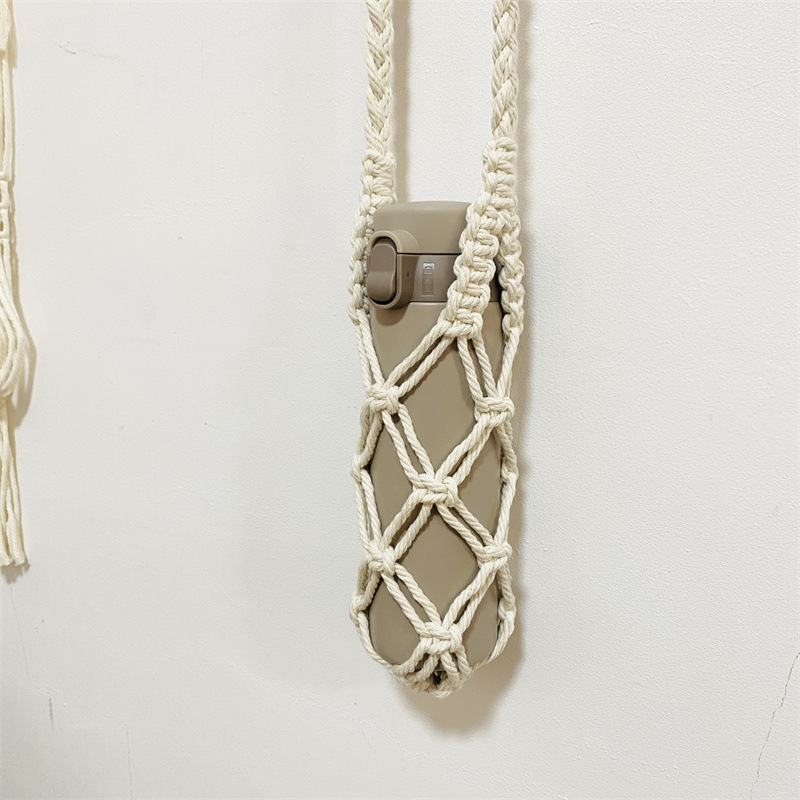 Macrame Oblique Water Cup Kidsren's Color Mesh Bag Casual Fixed Cross Insulated Cup Woven Cover Insulated Outdoor