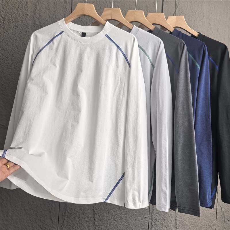 Dark Navy Blue! Sun Protection Long-Sleeved T-Shirt Men's Summer Thin Quick-Drying Sports Cycling Clothing Outdoor Cool Raglan Sleeve Top
