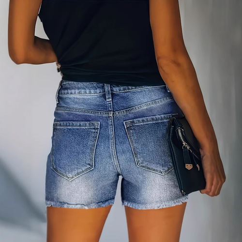 Ladies' denim shorts with holes, mid-rise, multi-color fashionable summer new items exclusively for women, slimming