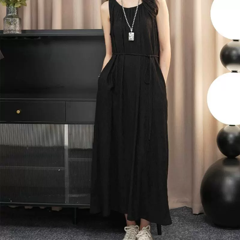 Французский элегантный жилет, платье трапециевидной формы, женское летнее плиссированное платье, тонкий элитный жилет, платье для отдыха, длинная юбка