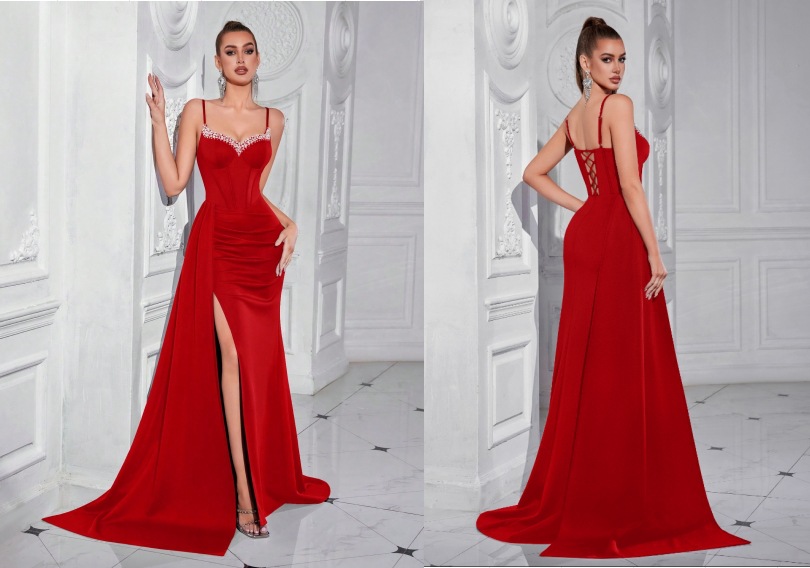 Comercio exterior Amazon vestido de estilo de mujer de alta gama estilo estilo caliente industria pesada con cuentas y diamantes elegante vestido de noche de nicho image 8