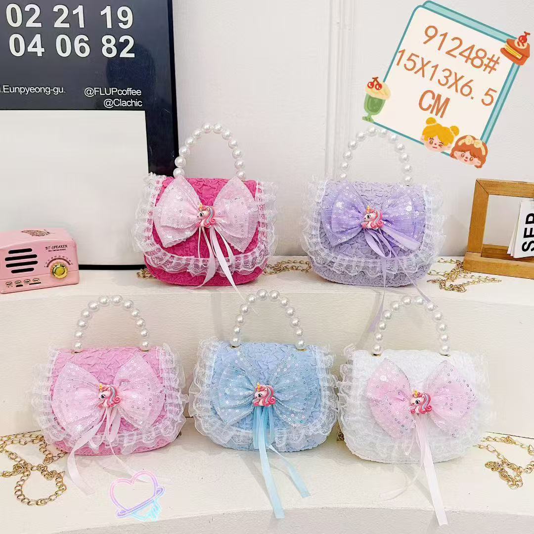 Nuevo encaje perla arco bolso cuadrado bolso de estilo extranjero versátil pequeño viento fragante bolso de chicas bolso de moda bolso de niños