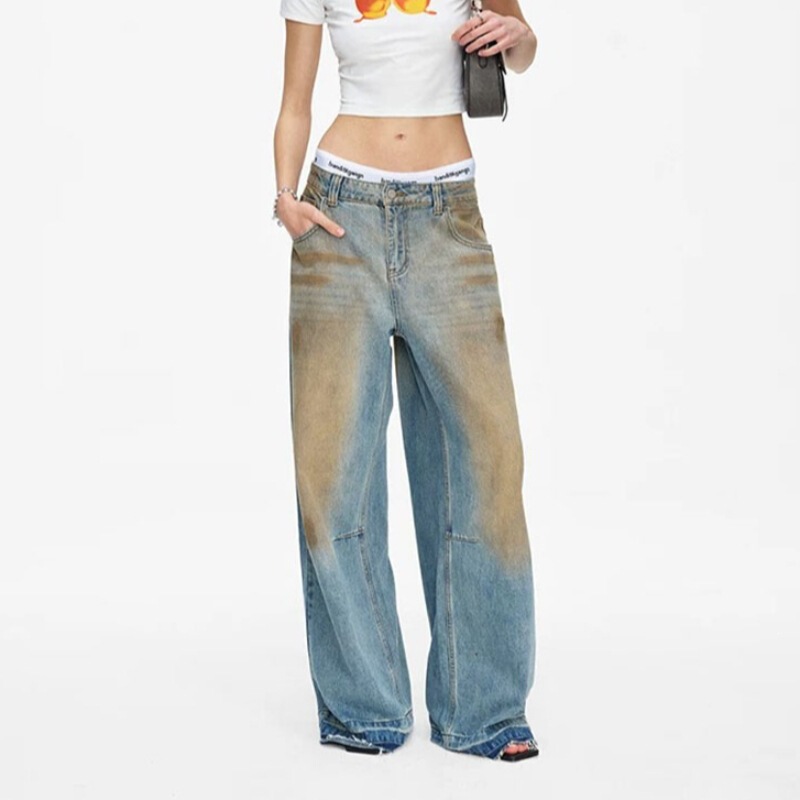 European and American Cross-Border Women's Jeans, High Street American Style, Distressed, Casual, Loose, Hippie, Wide-Leg, Straight-Leg Long Pants European and American Cross-Border Women's Jeans, High Street American Style, Distressed, Casual, Loose, Hippie, Wide-Leg, Straight-Leg Long Pants