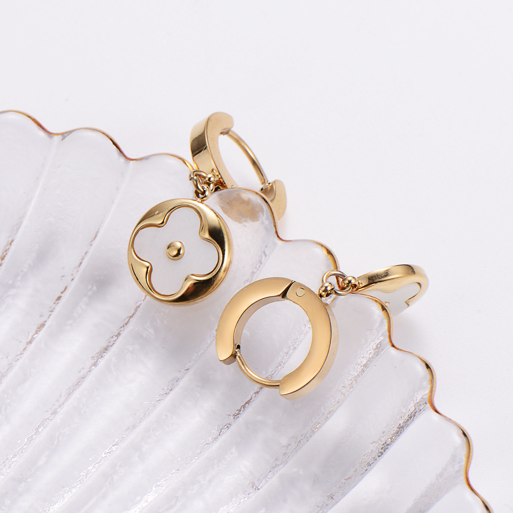 Simple Style Flower Titanium Steel Hoop Earrings Gold Plated Shell Stainless Steel Earrings