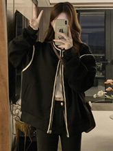 小香风短外套女宽松加绒秋冬复古感百搭黑色棒球服夹克上衣潮