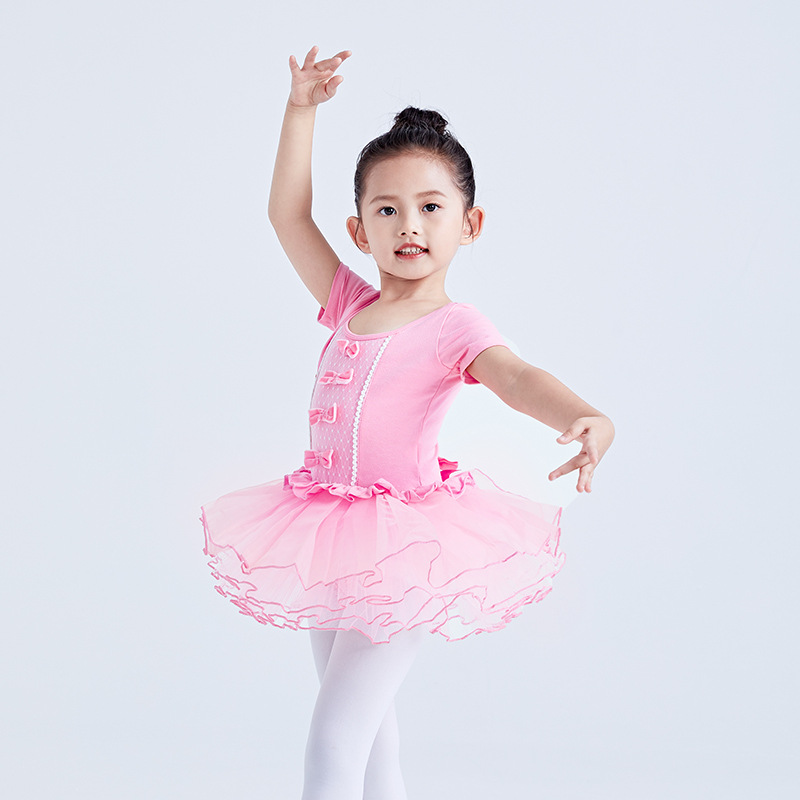 Ropa de rendimiento de disfraces de baile para niños ropa de práctica de mariposa de manga corta de verano para niñas princesa vestido de gasa de estilo coreano