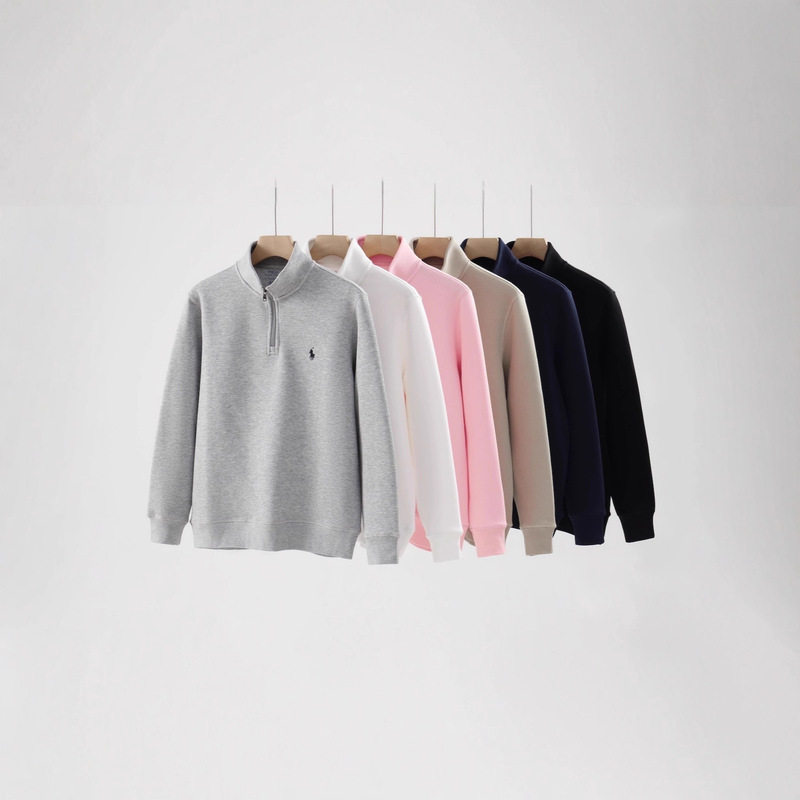 Cross-Border High-Quality Scanable R*L Raff Half-Zip Sweatshirt Pure Cotton Men's and Women's Same Style Couple Long-Sleeved Autumn and Winter