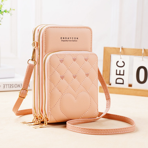 2024 new large-capacity multi-functional fashionable simple shoulder small bag crossbody three-layer zipper mobile phone bag for women