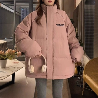 文艺ins流行潮流新款原宿日系学院粉色立领面包服棉衣加厚棉服