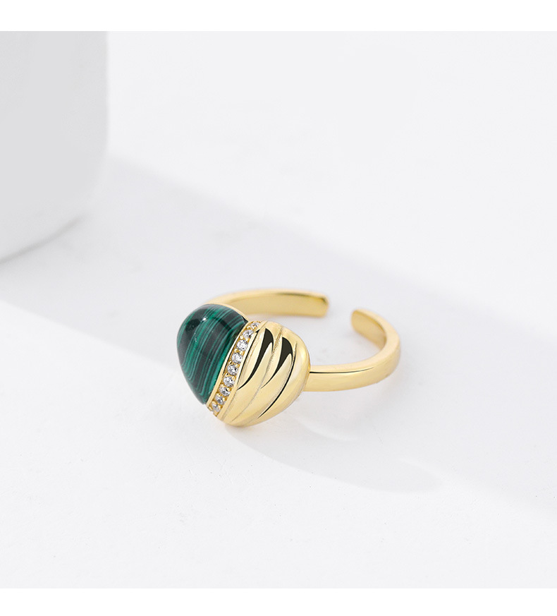 fashion s925 silver geometric heart malachite opening adjustable ring