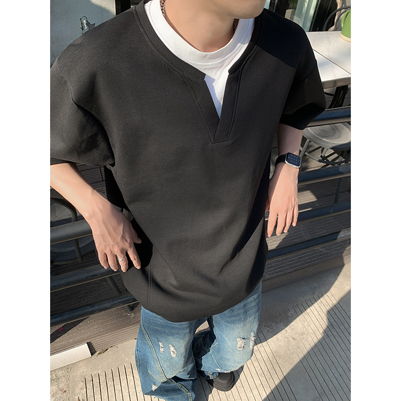 Fake Two-piece Short-sleeved T-shirt Men's Summer Trendy Brand Design Sense Niche Half-sleeved Half-sleeved T-shirt for Boys and Teenagers