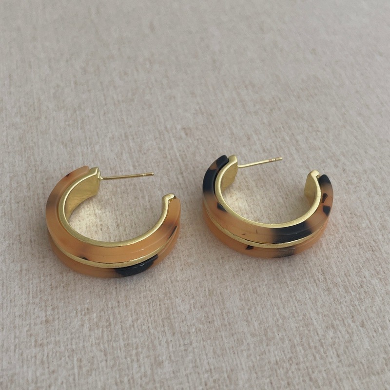欧美复古个性秋冬豹纹C形金属耳圈耳环女高级感时髦港风耳钉耳饰|undefined