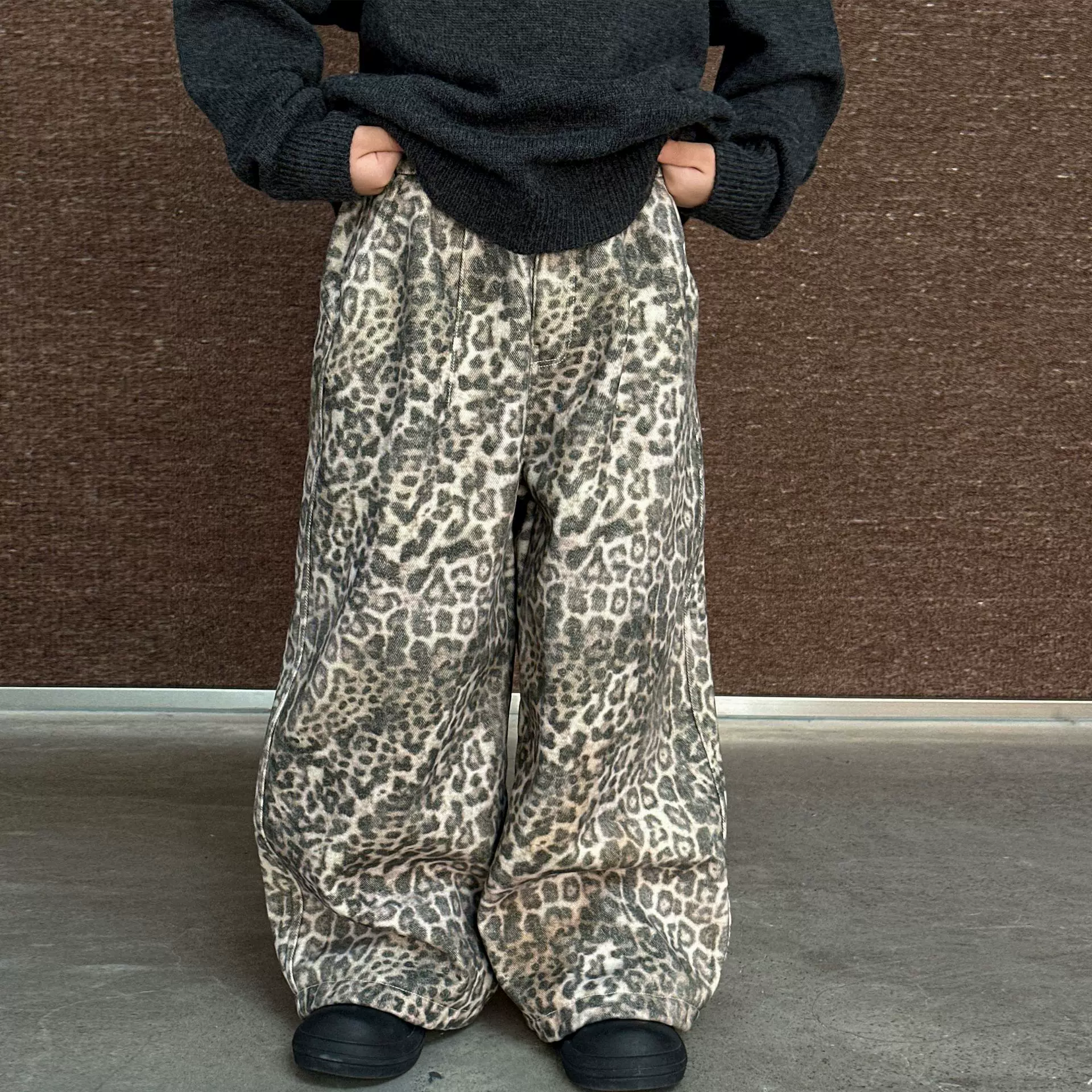 童装冬款男童加绒长裤2025秋冬季新款豹纹休闲裤儿童保暖棉布裤潮