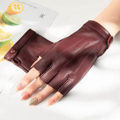 Women's Half Finger Short Thin Leather Gloves Driving Cycling Sheepskin Gloves Touch Screen Motorcycle Sports Fitness Outdoor