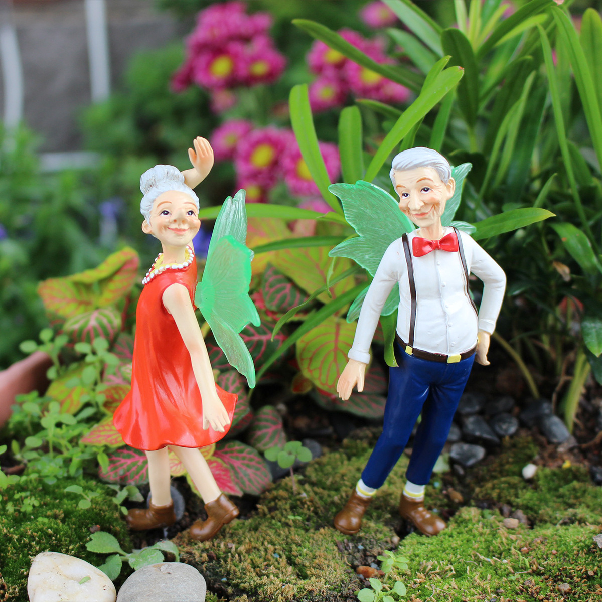  luminous couple elderly dance flower fairy potted plant decoration plug-in outdoor courtyard decoration crafts 