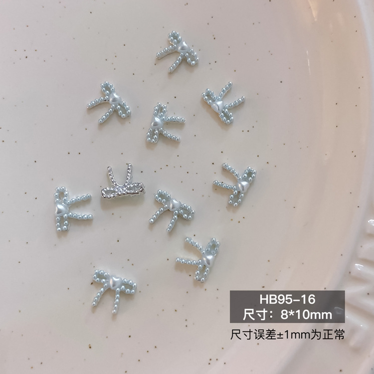 新款芭蕾风珍珠蝴蝶结饰品镶钻珍珠飘带百搭法式立体彩色领结|undefined
