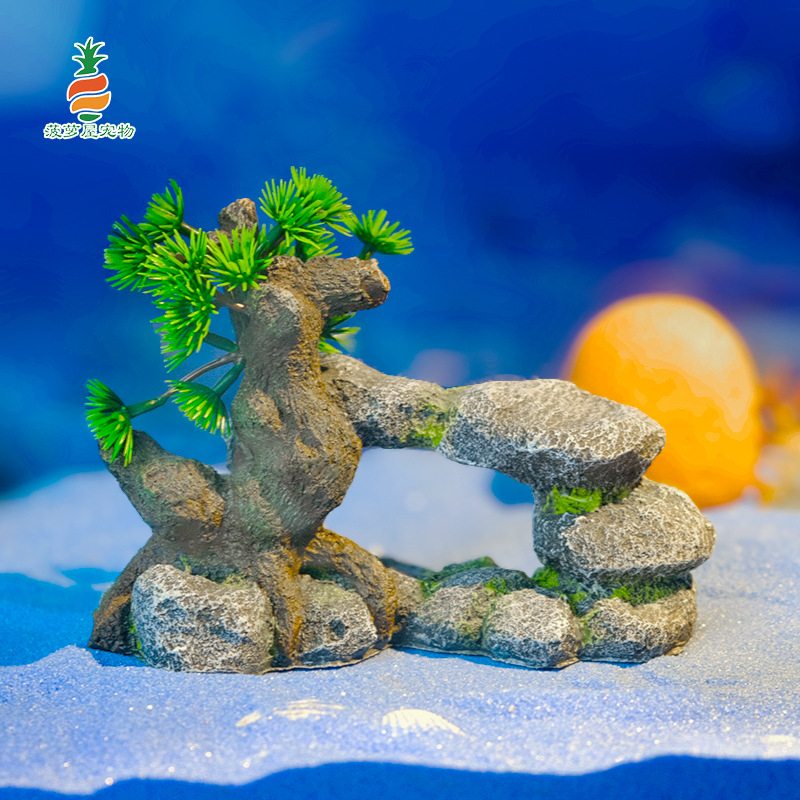 Peces y camarones para evitar agujeros, adornos de acuarios, venta al por mayor transfronteriza, celebridades de Internet, estilos explosivos, decoración de peceras, piedras apiladas y arcos de árboles