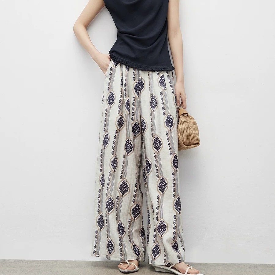 Pantalones de pijama de seda de algodón Pantalones de pierna ancha de seda de algodón fino para mujer