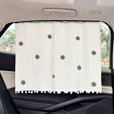Car curtains Strollers, Sun Protection and Heat - recessed-track-quilted-pom-pom-embroidered-curtain-camellia