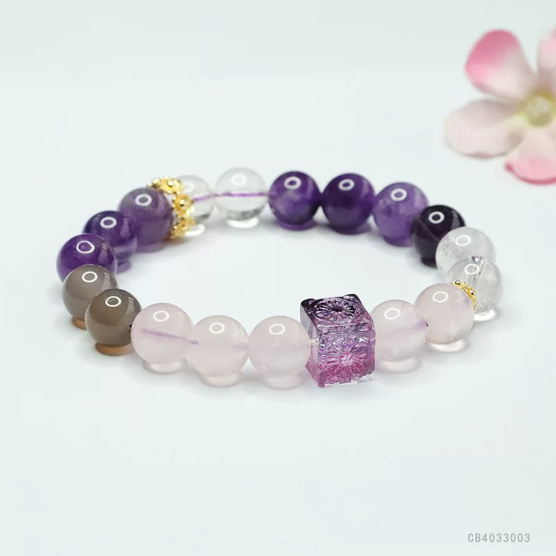 眷钰 Nine Purple Lihuo Bracelet Amethyst Rose Quartz Duobao Glazed Square Bracelet Factory Wholesale S4033003
