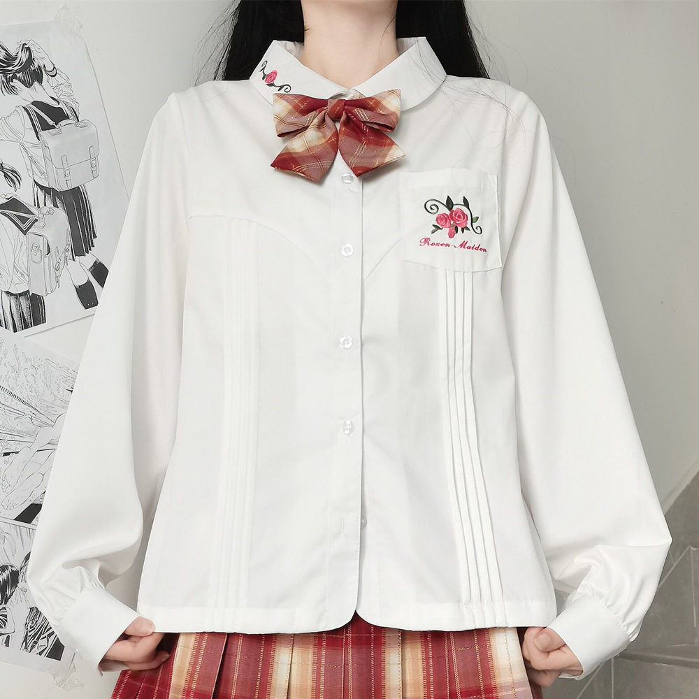 재고 도매 오리지널 (꽃에 관하여) JK 유니폼 셔츠 여성 긴 소매 학생 흰색 셔츠 최고 가을과 겨울