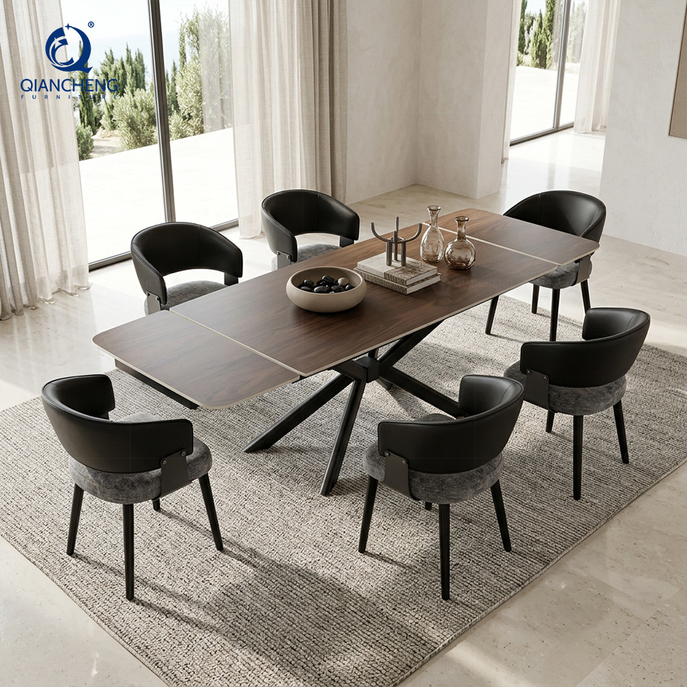 Mesa de Comedor Extensible de Piedra Sinterizada y Metal