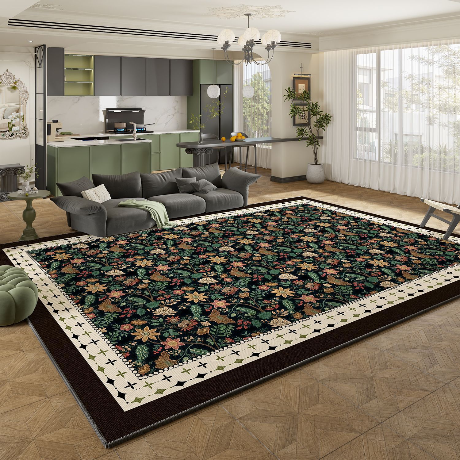 Vintage Green Carpet, Durable And Easy To Clean, Perfect For Living Room And Bedroom_voghion.com