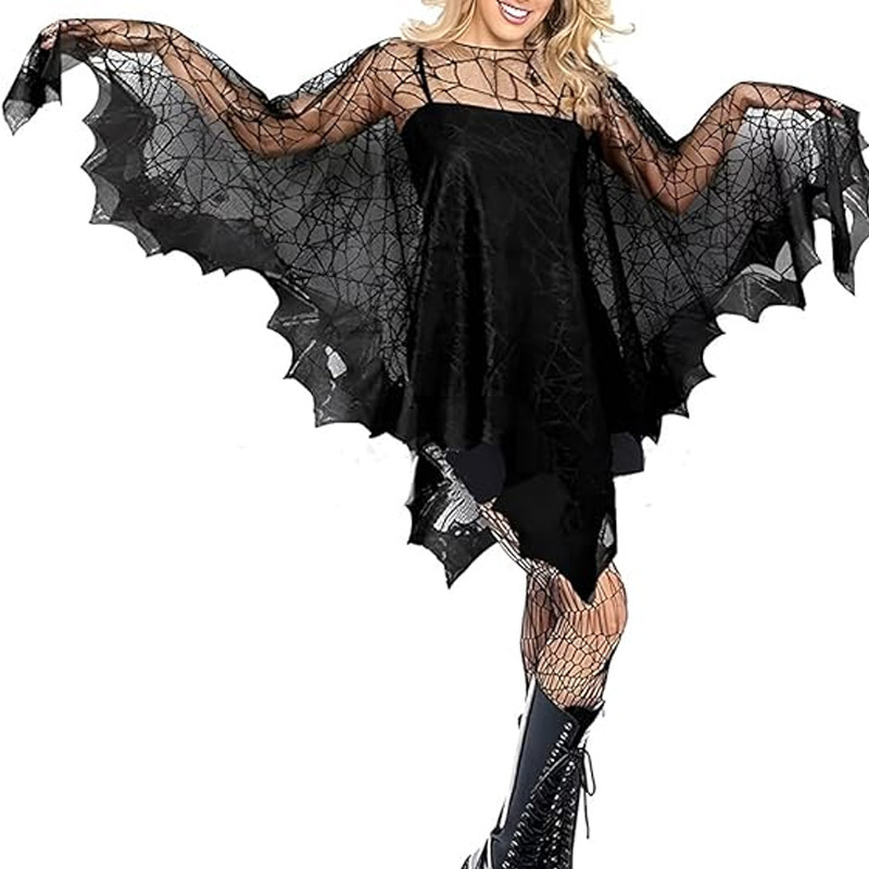 外国貿易ハロウィンクモの巣コウモリマントヨーロッパとアメリカの黒のお祭り大人と子供のショールライトコスケープ|undefined