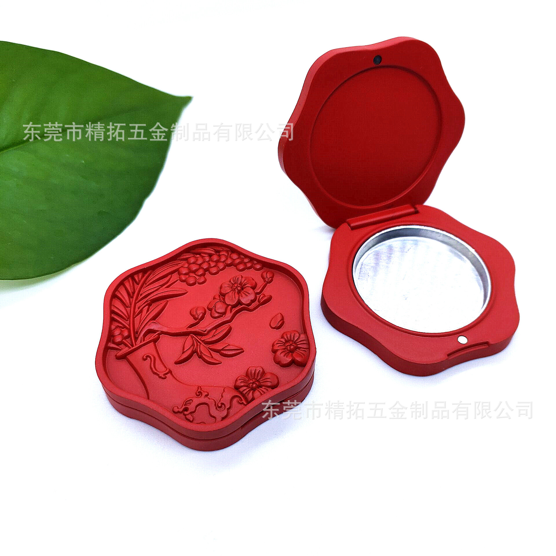 创意红色异形磁吸翻盖式香膏盒便携金属化妆腮红盒金属盒固体包