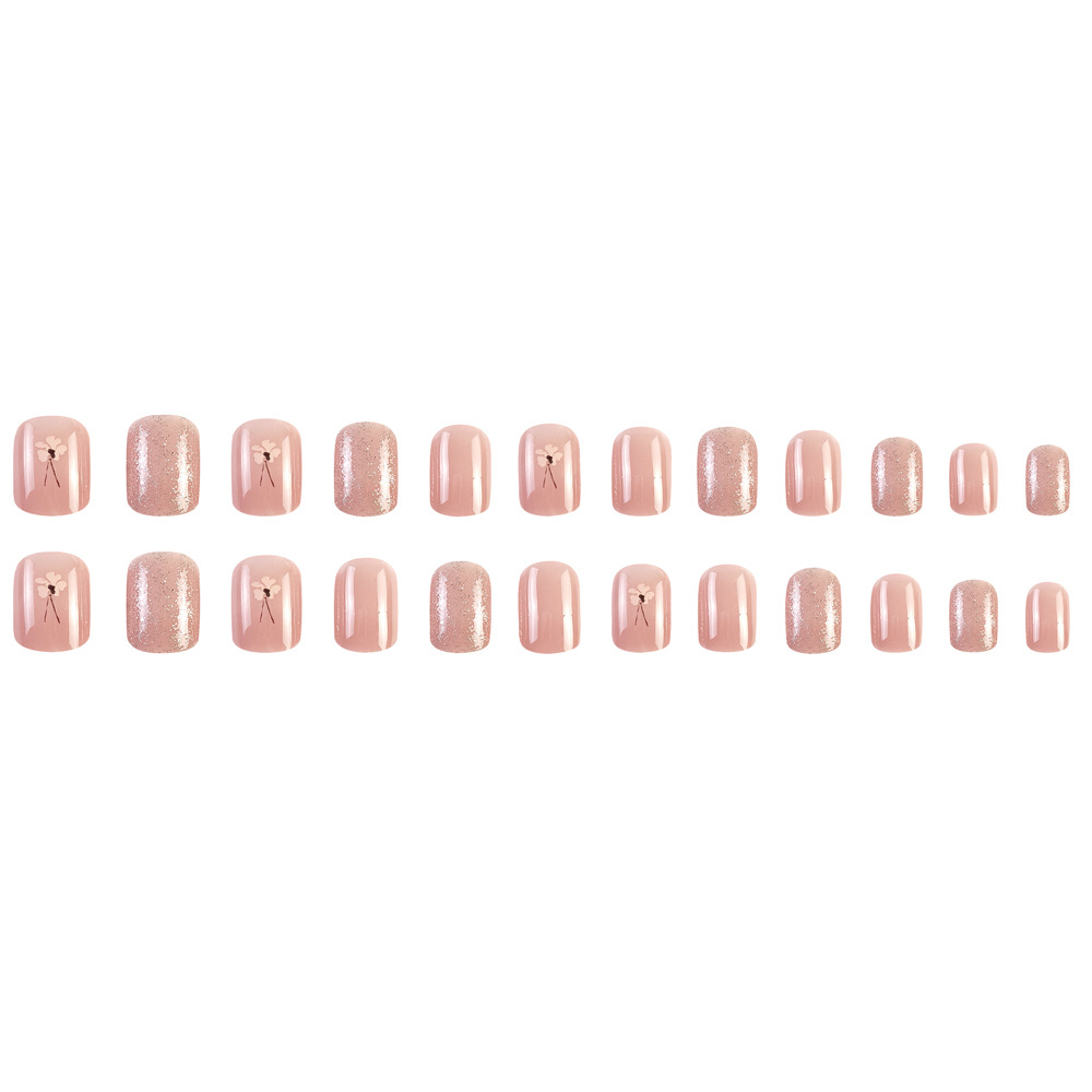 Minimal polvo desnudo flor de manicure parche de uñas desmontable parche de uñas corto productos terminados al por mayor image 6