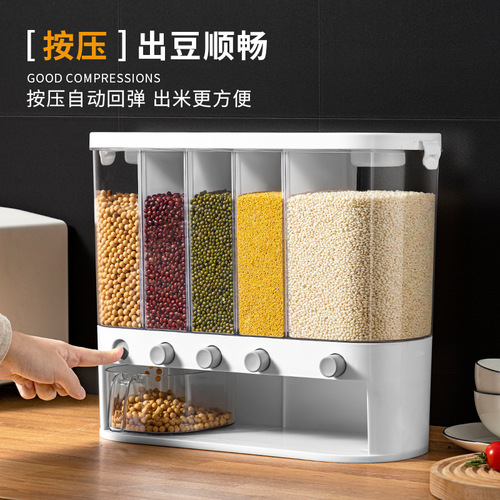 Kitchen five-grain miscellaneous storage box, grain sealing storage can separated rice bucket 20 pounds household rice storage bin