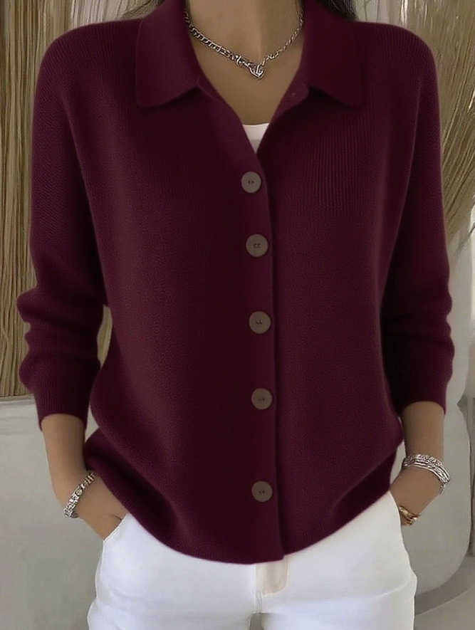 Knitted Button Cardigan For Women With Turn Down Collar Winter_voghion.com