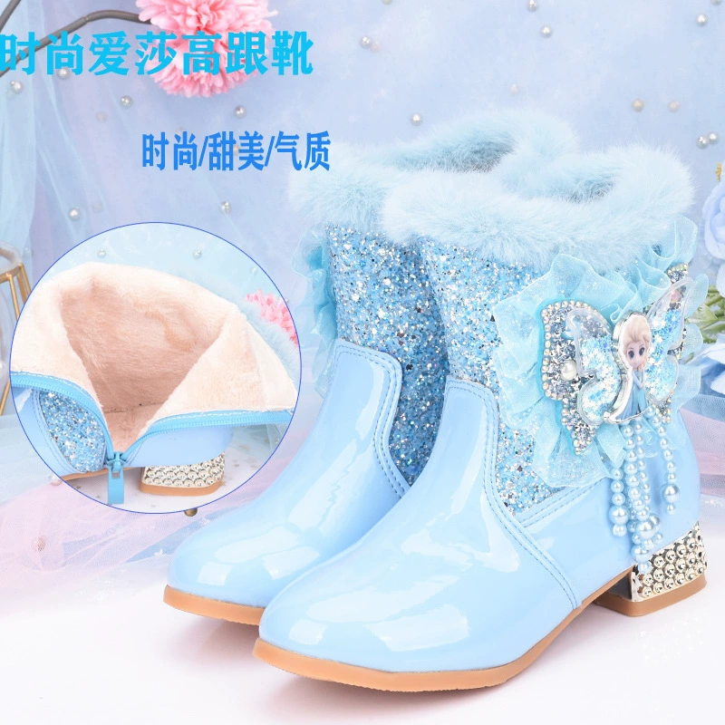 Ботильоны для девочек на высоком каблуке Frozen, Детские хлопковые ботильоны принцессы Эльзы, ботинки Martin для девочек от 4 до 15 лет