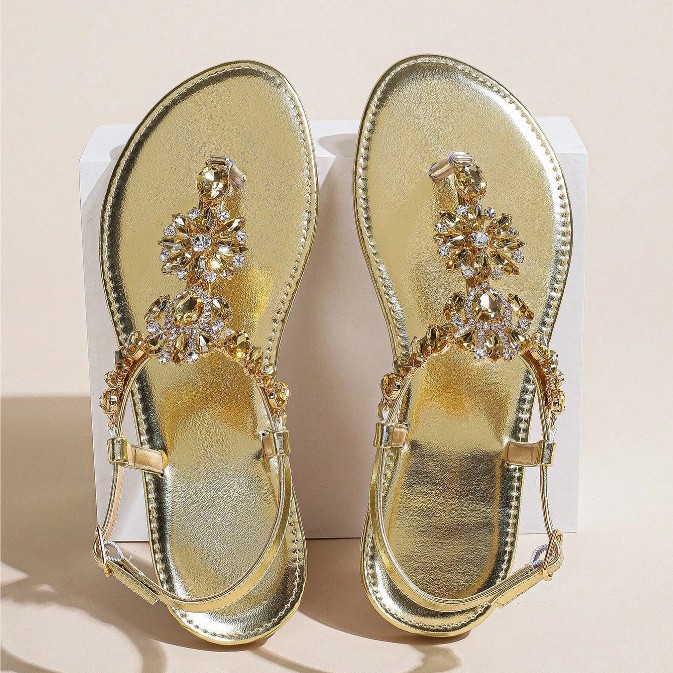 Sandalias africanas con pedrería dorada para mujer, chanclas de verano, pedrería resistente que no se desprenden, directamente de fábrica.