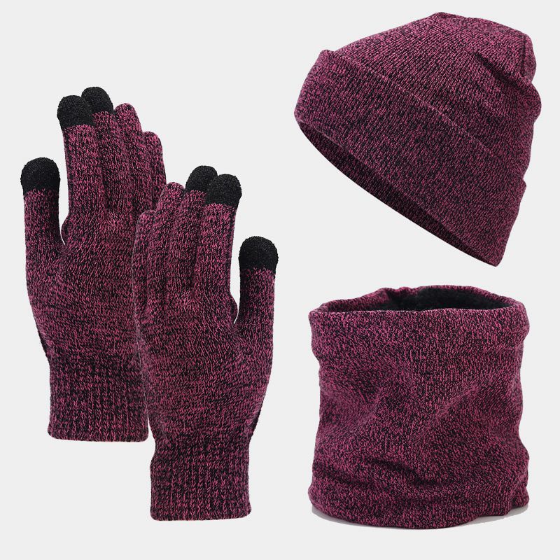 Venta caliente transfronteriza invierno Amazon europeo y americano sombrero de lana forrado de lana cálido sombrero de punto bufanda guantes Conjunto de tres piezas