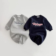 Korean style ins printed English letters solid color long sleeve long climbing men and women baby cotton spring and autumn close-fitting one-piece 