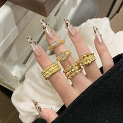 歐美時髦寬版拉絲編織戒指女小眾設計高級感獨特復古百搭指環配飾