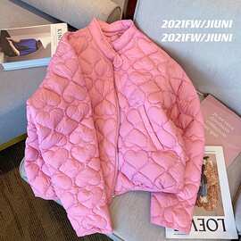 玖霓粉色爱心棉服女2021冬季新款洋气休闲小个子显瘦短款加厚外套