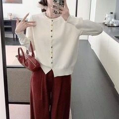 早秋新款麻花彩色扣针织开衫毛衣外套港风洋气减龄别致长袖上衣女