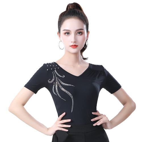 Black ballroom latin dancing tops for women girls modern dance salsa cha cha dance shirts t female dance ballroom dancing female new uniforms Latin coat